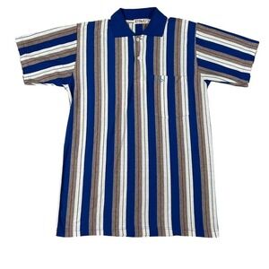 Men's M‎ Vintage P&G Design Thailand Blue Brown White Striped Button Shirt Retro